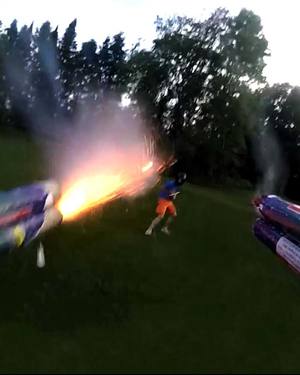 Aerial Drone + Roman Candles = Madness