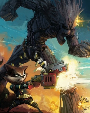 Ballistic Rocket Raccoon and Groot Art by Rob Jenx