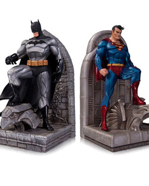 Batman and Superman Bookends Thwart Those Dastardly Falling Books