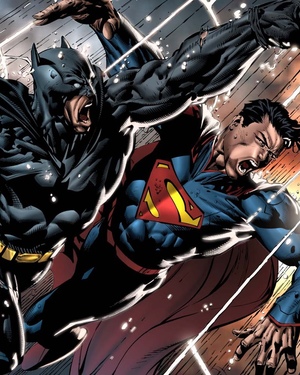 Batman and Superman Fight in Promo Art for BATMAN V SUPERMAN