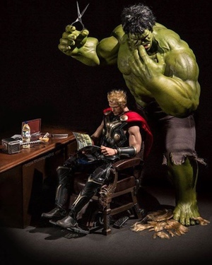 Hulk Cuts Thor’s Hair in Amusing Diorama