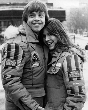 Mark Hamill and Carrie Fisher on Set of EMPIRE STRIKES BACK - Vintage Photo