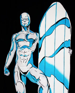 Mind-Blowing Silver Surfer Body Paint That Looks Like a 2D Comic Cover