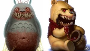 Popular Cute Cartoon Characters Transformed into Horrific Monsters in Fan Art