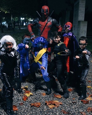 Ryan Reynolds Suits Up as Deadpool and Poses With a Group of X-Men Kids on Halloween