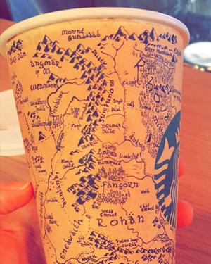 Starbucks Customer Draws Detailed Map of Middle-Earth on Coffee Cup