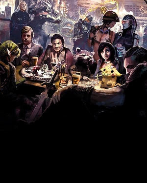 Stunning Art Features Several Pop-Culture Fantasy and Sci-Fi Characters in a Bar