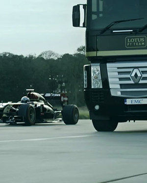 Watch a Full Semi-Truck Jump Over a Formula 1 Race Car