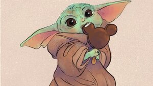 Adorable STAR WARS Fan Art Show Baby Yoda Eating Disneyland Treats