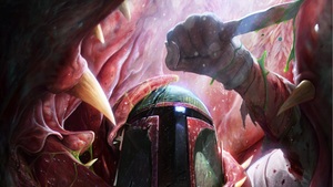 Boba Fett Battles Indegestion in STAR WARS Art By DanLuVisiArt