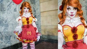 Creepy Cool Female Pennywise The Clown Cosplay Mashes Up Ronald McDonald and Harley Quinn 