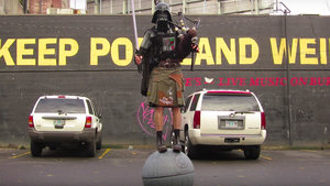 Guy Dresses as Darth Vader and Rolls Around on a Death Star Playing Flaming Bagpipes