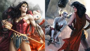 Harley Quinn Vs. Wonder Woman in Variant Cover Art for JUSTICE LEAGUE VS. SUICIDE SQUAD Comic