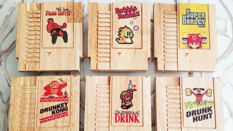 Retro NES-Style Game Cartridge Wood Coasters