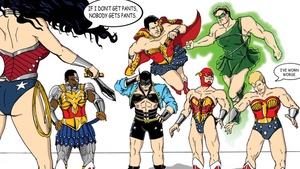 The Justice League Wearing Wonder Woman Costumes - “If I Don’t Get Pants, Nobody Does”